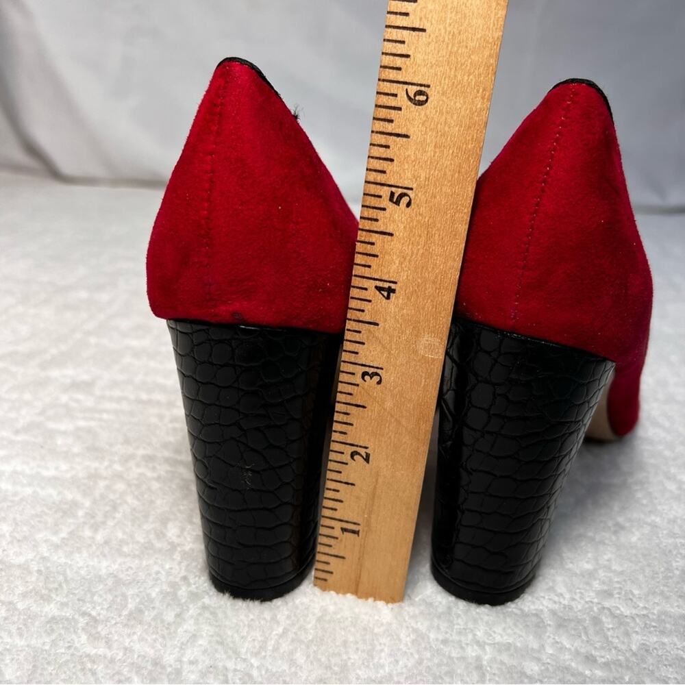 Adrienne Vittadini Nanna burgundy faux suede pumps with snakeskin heel size 9.5m - Picture 4 of 8